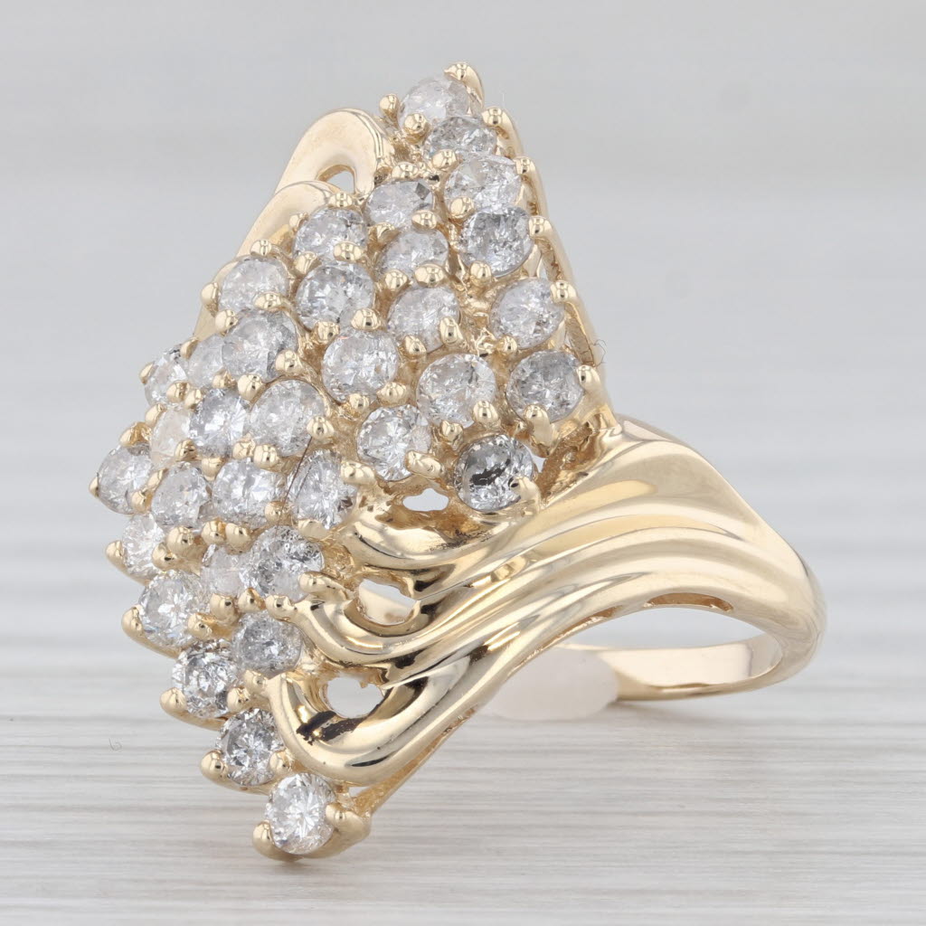 Light Gray 1.70ctw Diamond Cluster Bypass Ring 10k Yellow Gold Cocktail Size 7.5