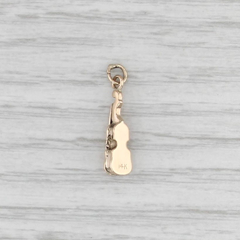Small Vintage Viola Violin Charm 14k Yellow Gold 3D Music Pendant
