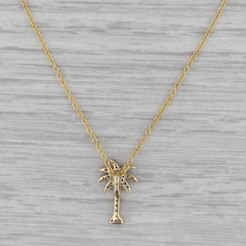Green White Diamond Palm Tree Pendant Necklace 14k Gold 16" 18" Cable Chain