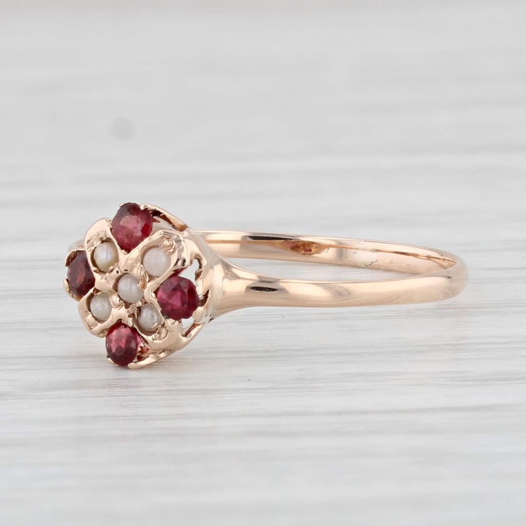 Light Gray Victorian Garnet Imitation Pearl Ring 10k Yellow Gold Size 7 Antique