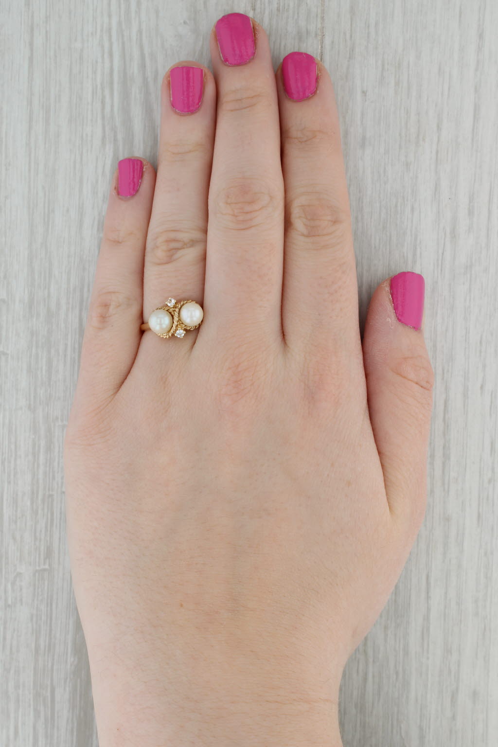 Dark Gray Cultured Pearl Cubic Zirconia Ring 10k Yellow Gold Size 8
