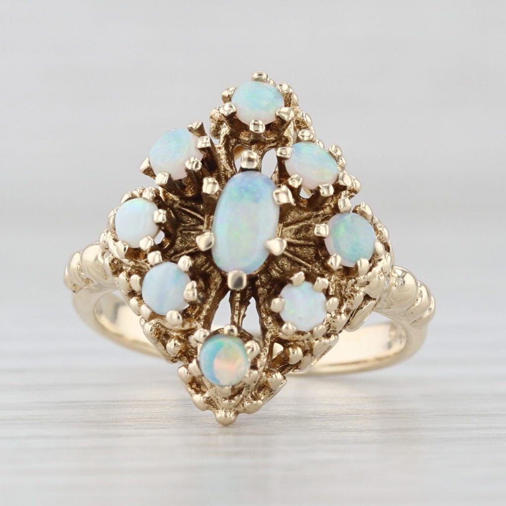 Light Gray Vintage Opal Cluster Ring 14k Yellow Gold Size 4.25 Cocktail