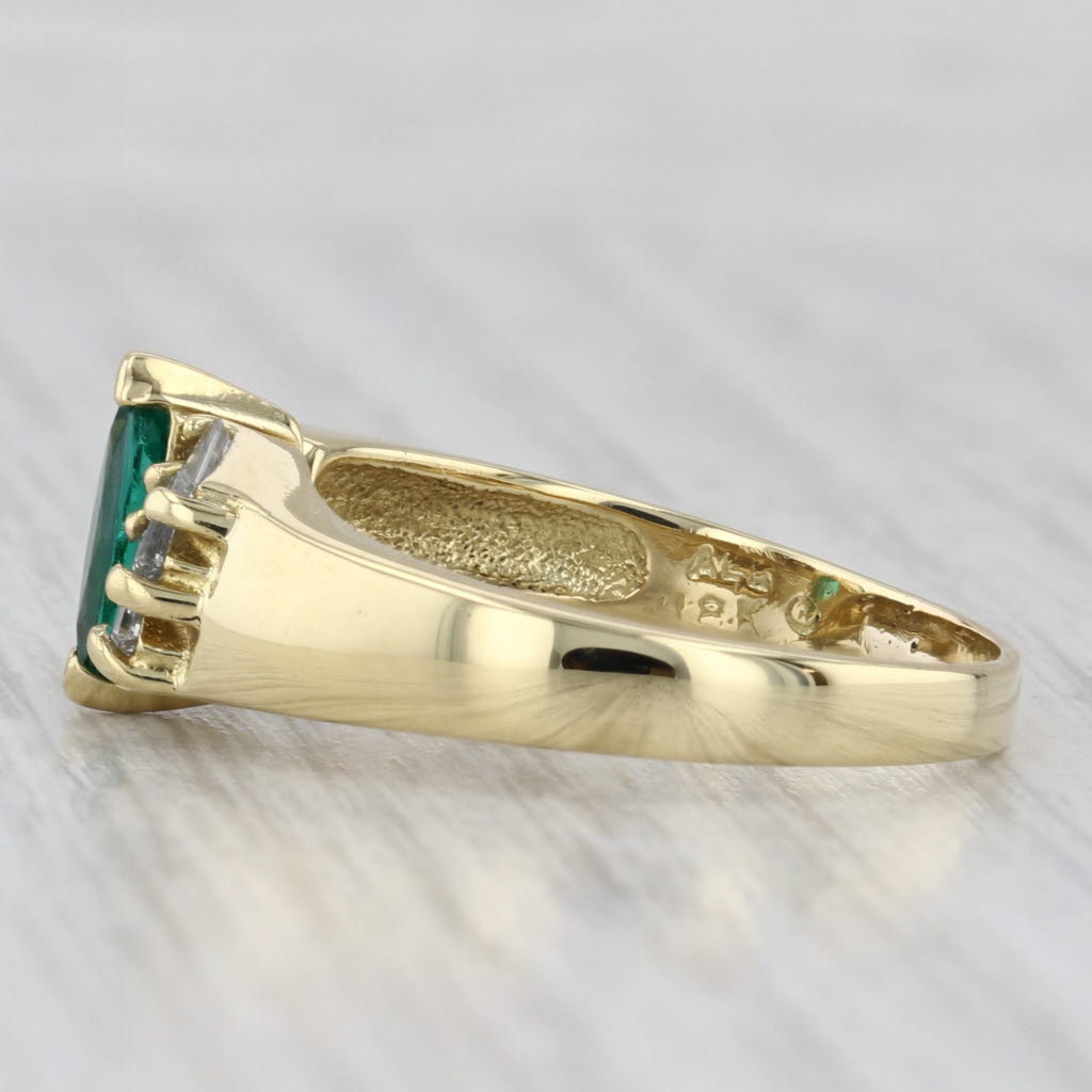 Light Gray Emerald Diamond Bypass Ring 18k Yellow Gold Size 8.75-9