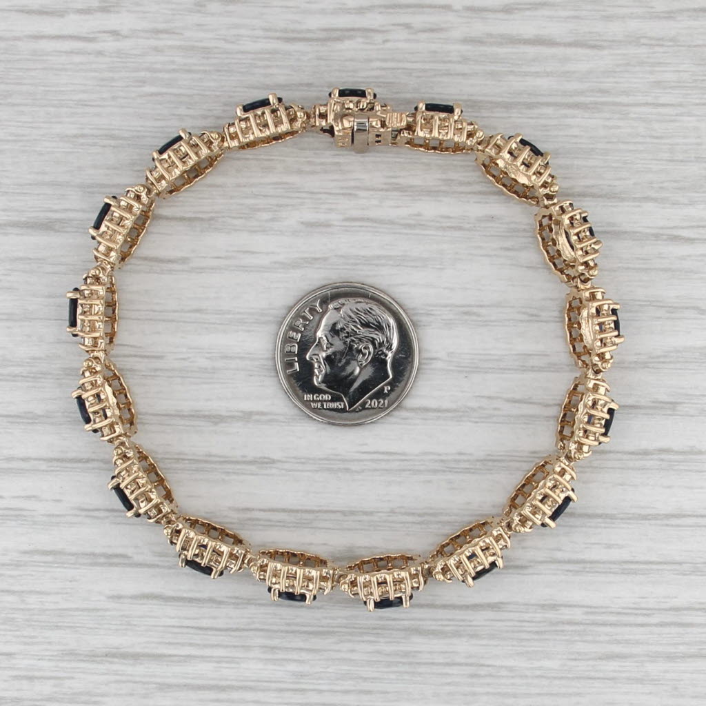 11.54ctw Blue Sapphire Diamond Halo Tennis Bracelet 14k Yellow Gold 7.25"