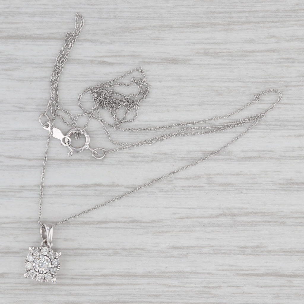 Light Gray 0.20ctw Diamond Halo Pendant Necklace 10k White Gold 20.25" Rope Chain