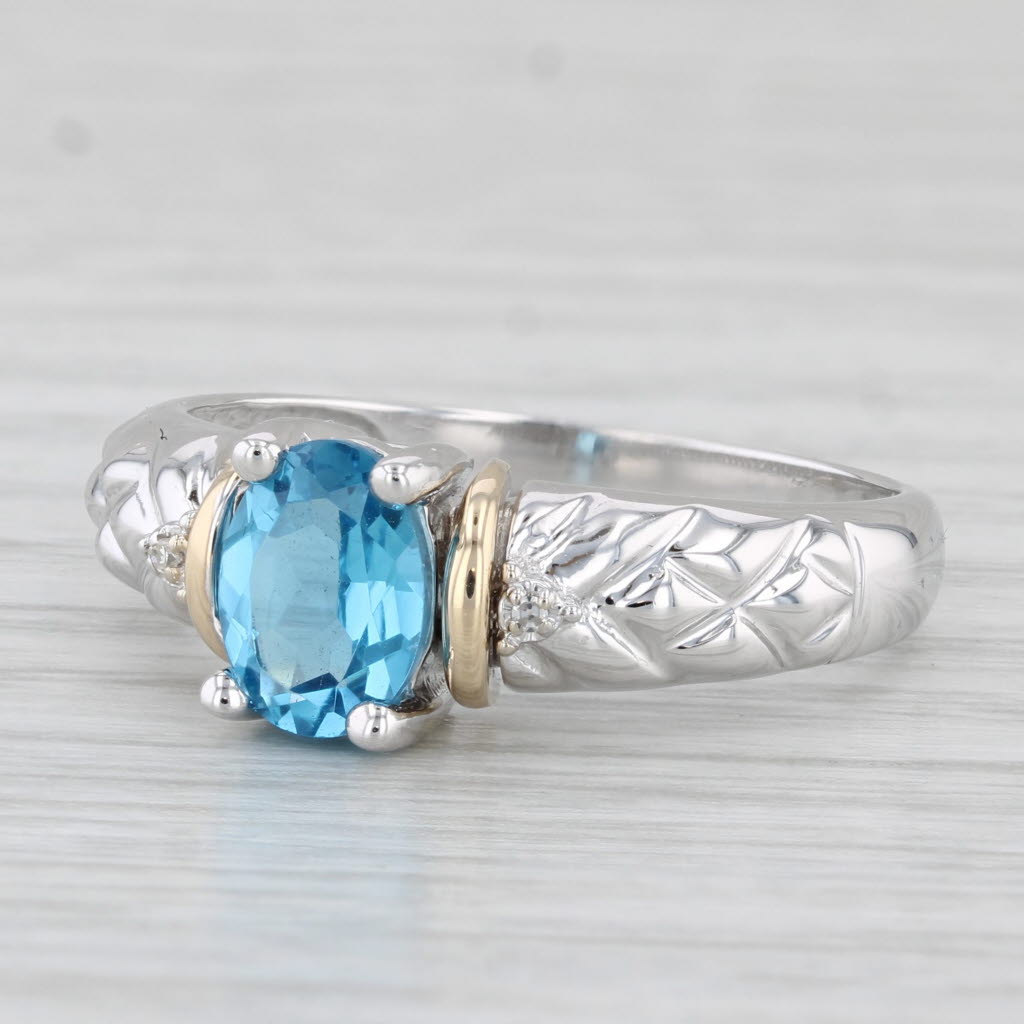 Light Gray 1.27ct Oval Blue Topaz Solitaire Ring 14k Gold Size 10 Diamond Accents