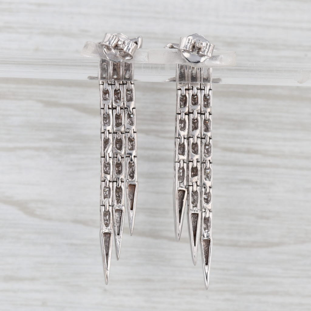 Vintage 1ctw Diamond Fringe Dangle Earrings 18k White Gold