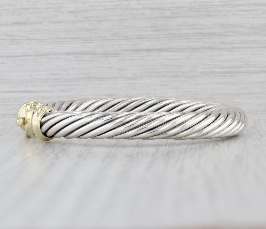 6.5" Cable Bangle Bracelet Sterling Silver 14k Gold Hook Clasp 7.3mm