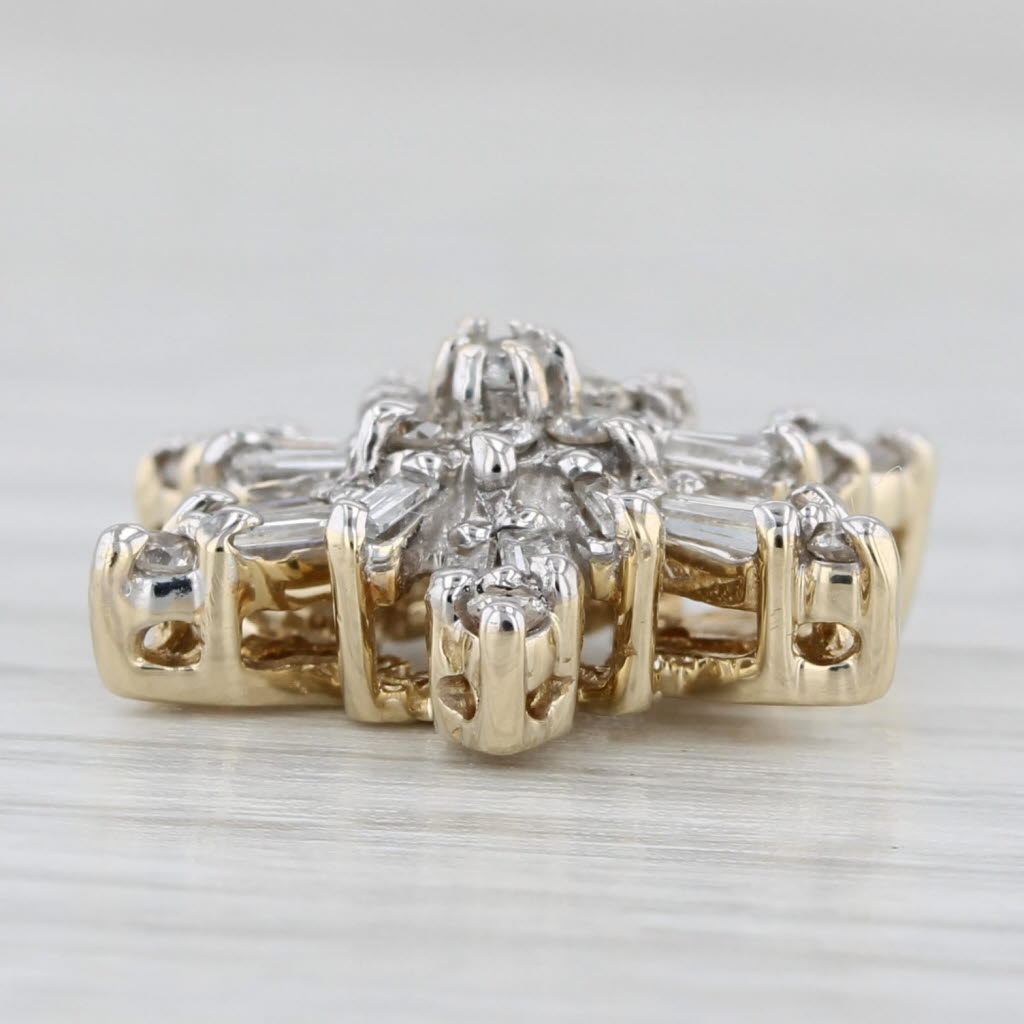 Light Gray 0.44ctw Diamond Snowflake Pendant 14k Yellow Gold Floating Drop