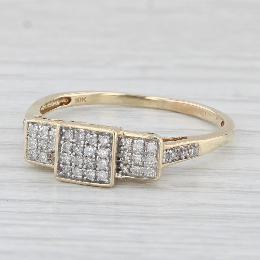 Light Gray Pave Diamond Ring 10k Yellow Gold 3-Stone Design Size 11.5 Heart Accents