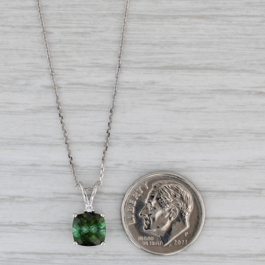 1.60ct Green Tourmaline Diamond Pendant Necklace 14k White Gold 18" Cable Chain