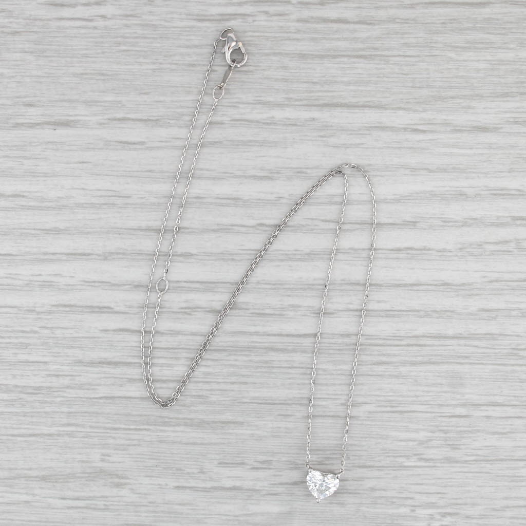 1ct VS1 E-F Lab Grown Diamond Heart Pendant Necklace 14k White Gold 16" 18"