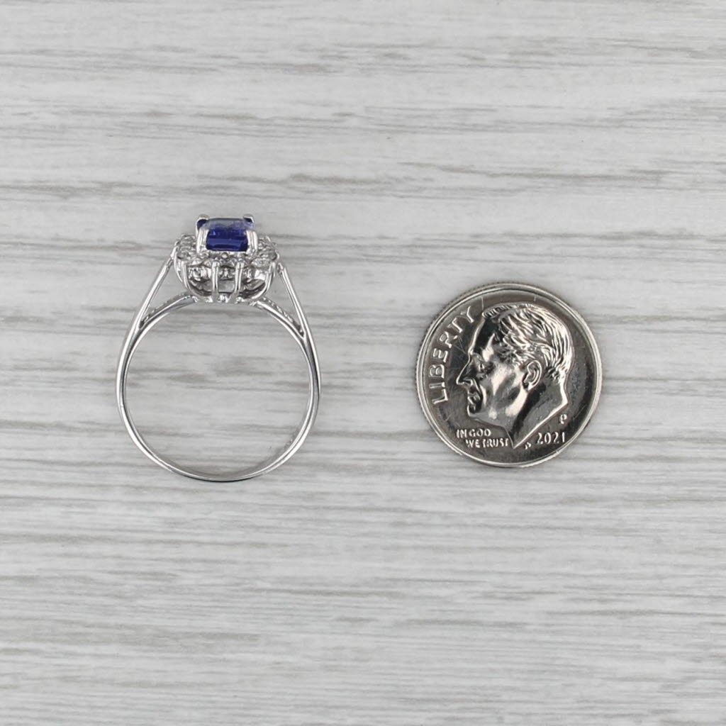 1.43ctw Tanzanite Diamond Halo Ring 18k White Gold Size 7