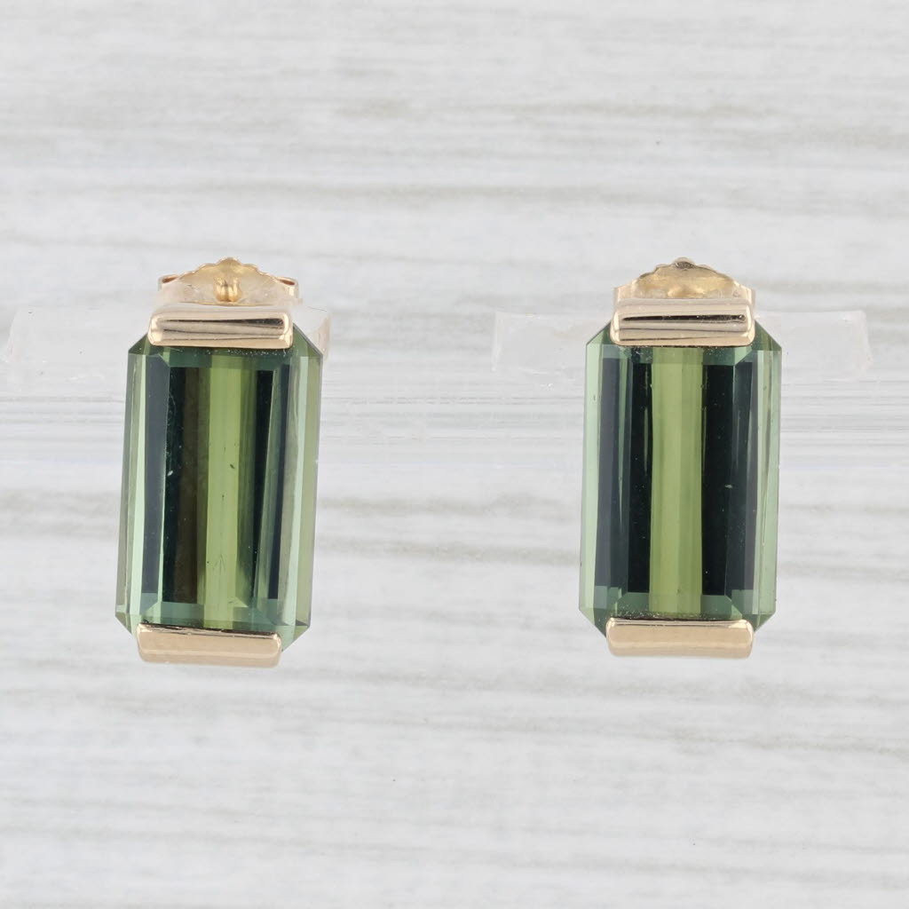 New Green Tourmaline Stud Drop Earrings 14k Yellow Gold