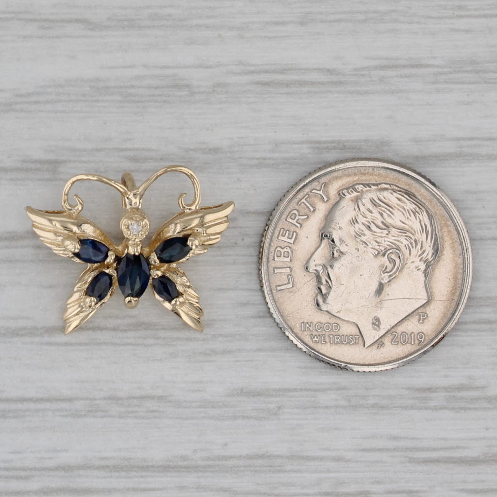 Gray 0.45ctw Blue Sapphire Butterfly Pendant 14k Yellow Gold Diamond Accents