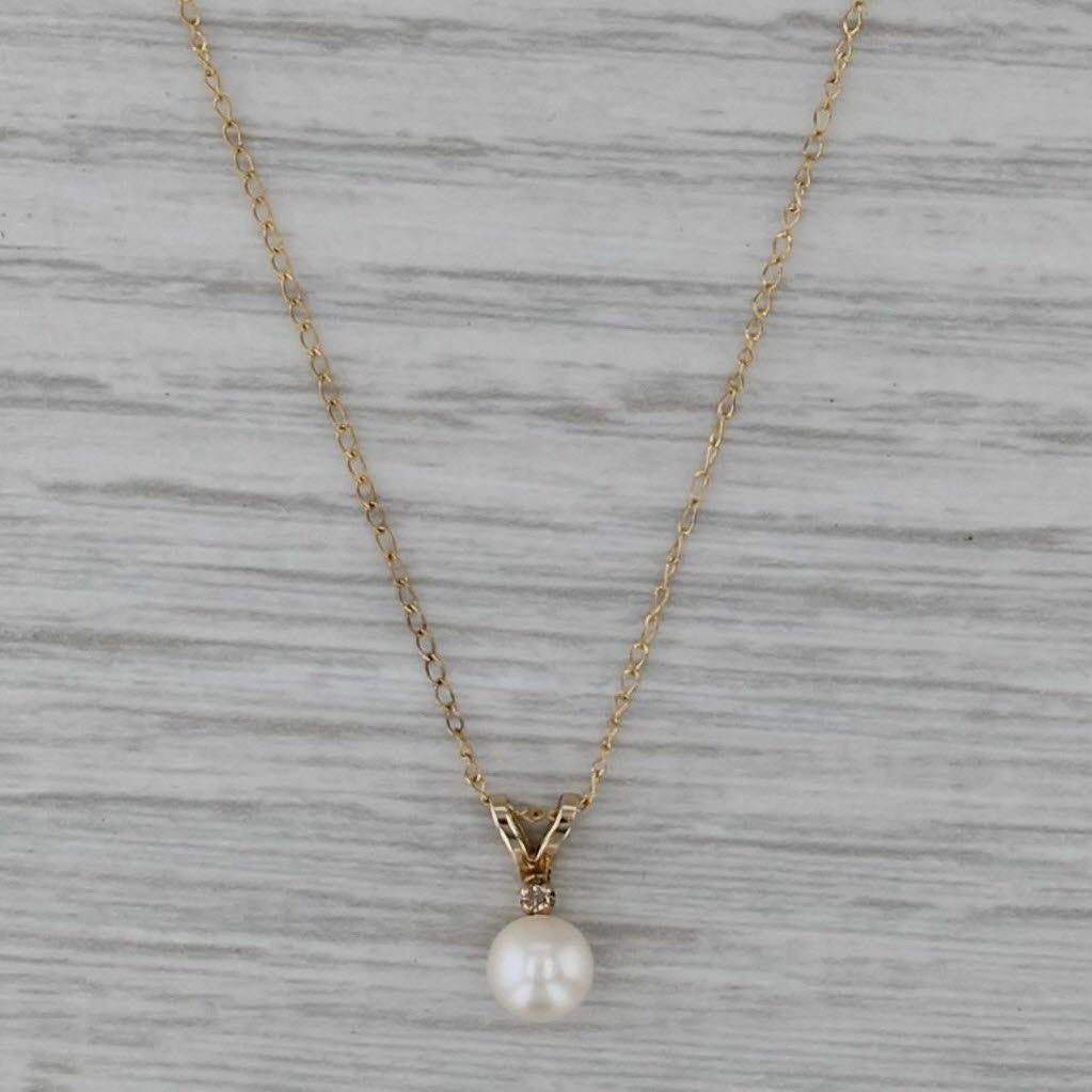 Cultured Pearl Solitaire Pendant Necklace 14k Yellow Gold 19" Curb Chain