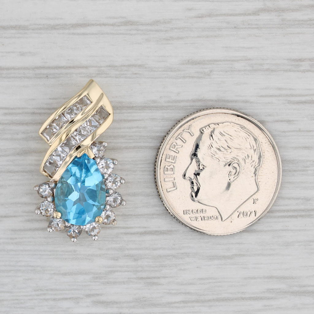 Gray 3.69ctw Blue White Topaz Teardrop Pendant 10k Yellow Gold
