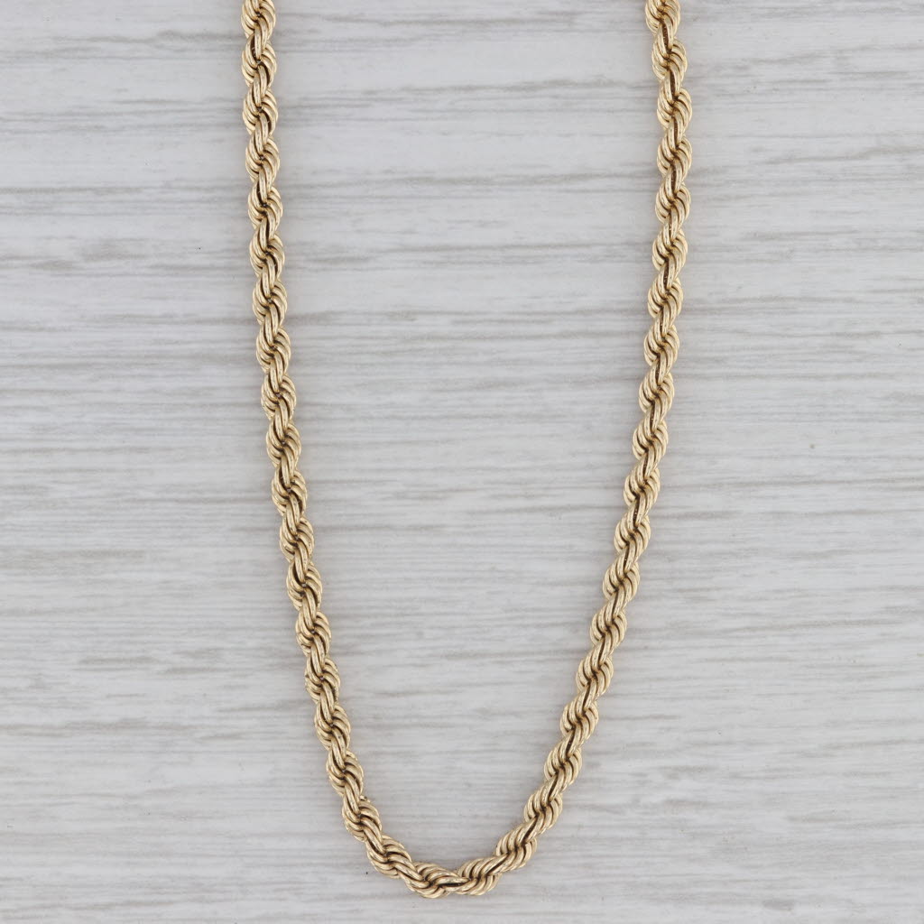 Gray 16" 3mm Rope Chain Necklace 14k Yellow Gold