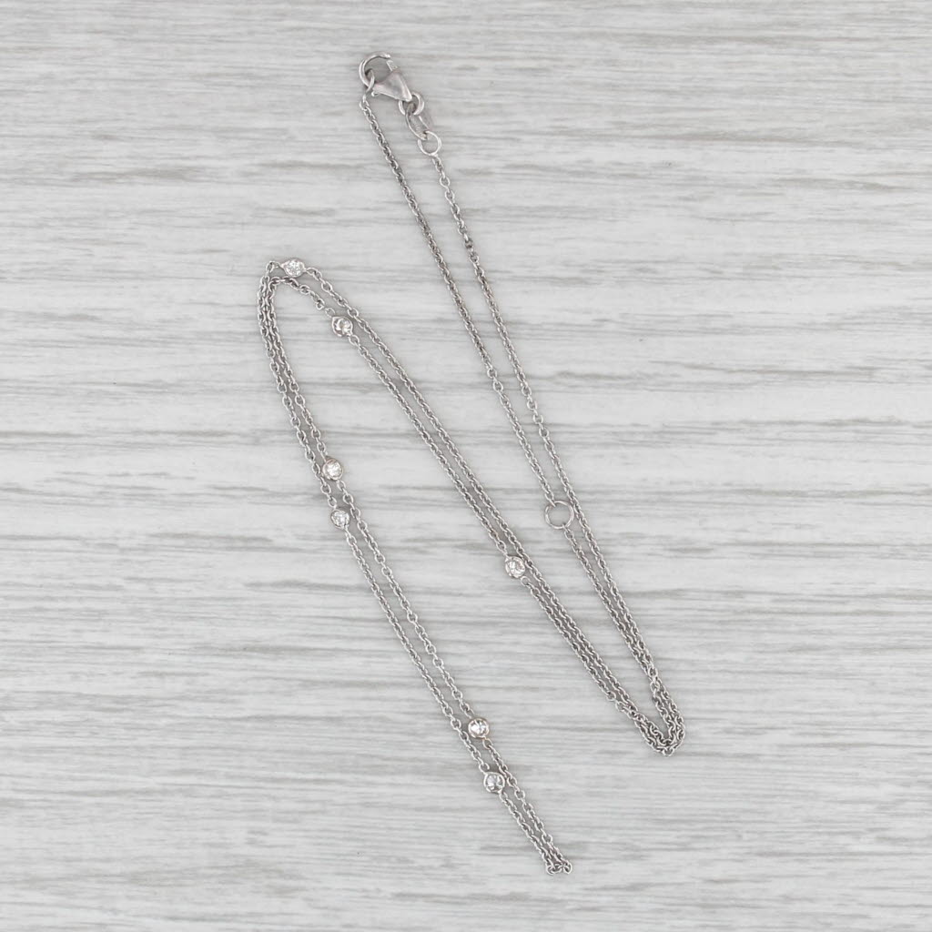 New 0.28ctw Diamond By The Yard Station Necklace 14k White Gold Adjustable Chain