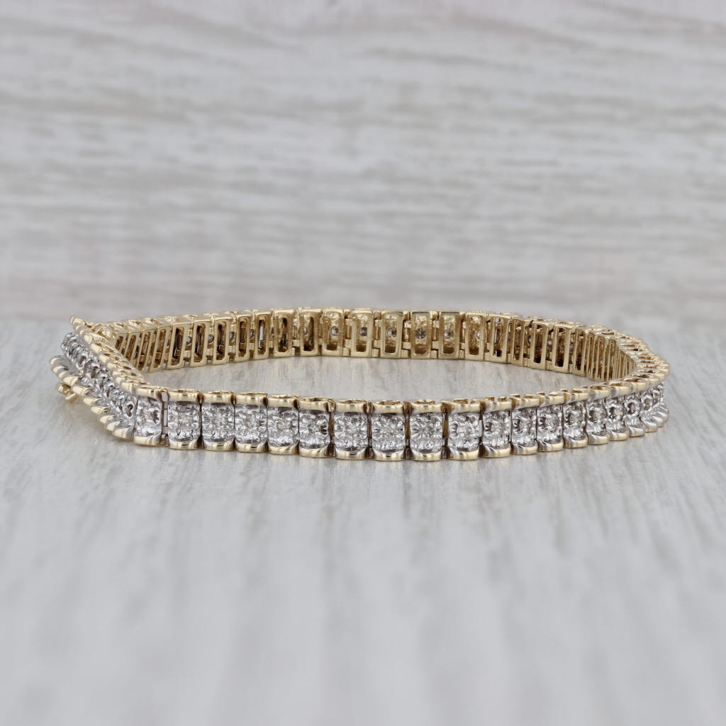 Gray 1ctw Diamond Tennis Bracelet 14k Yellow Gold 7.5” 4.8mm