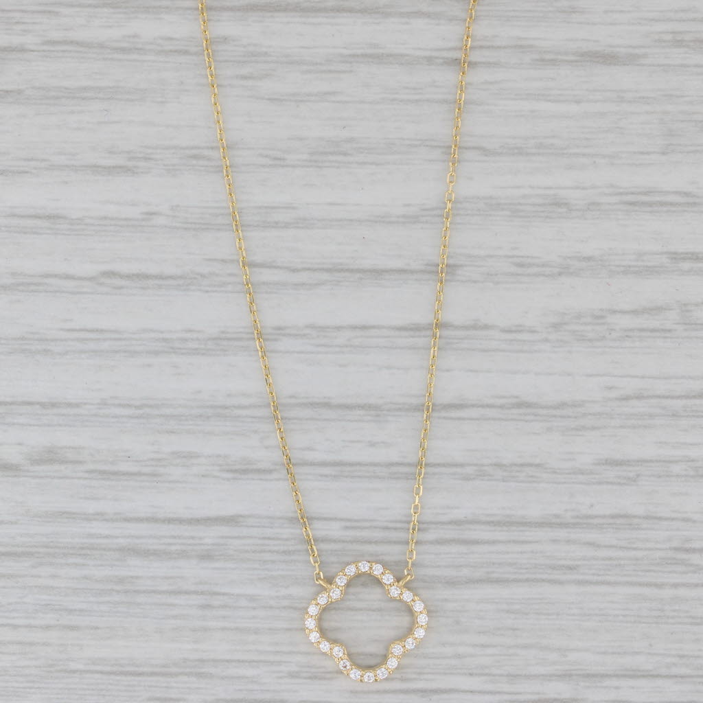 Gray New Cubic Zirconia Open Flower Necklace 14k Yellow Gold 16" Cable Chain