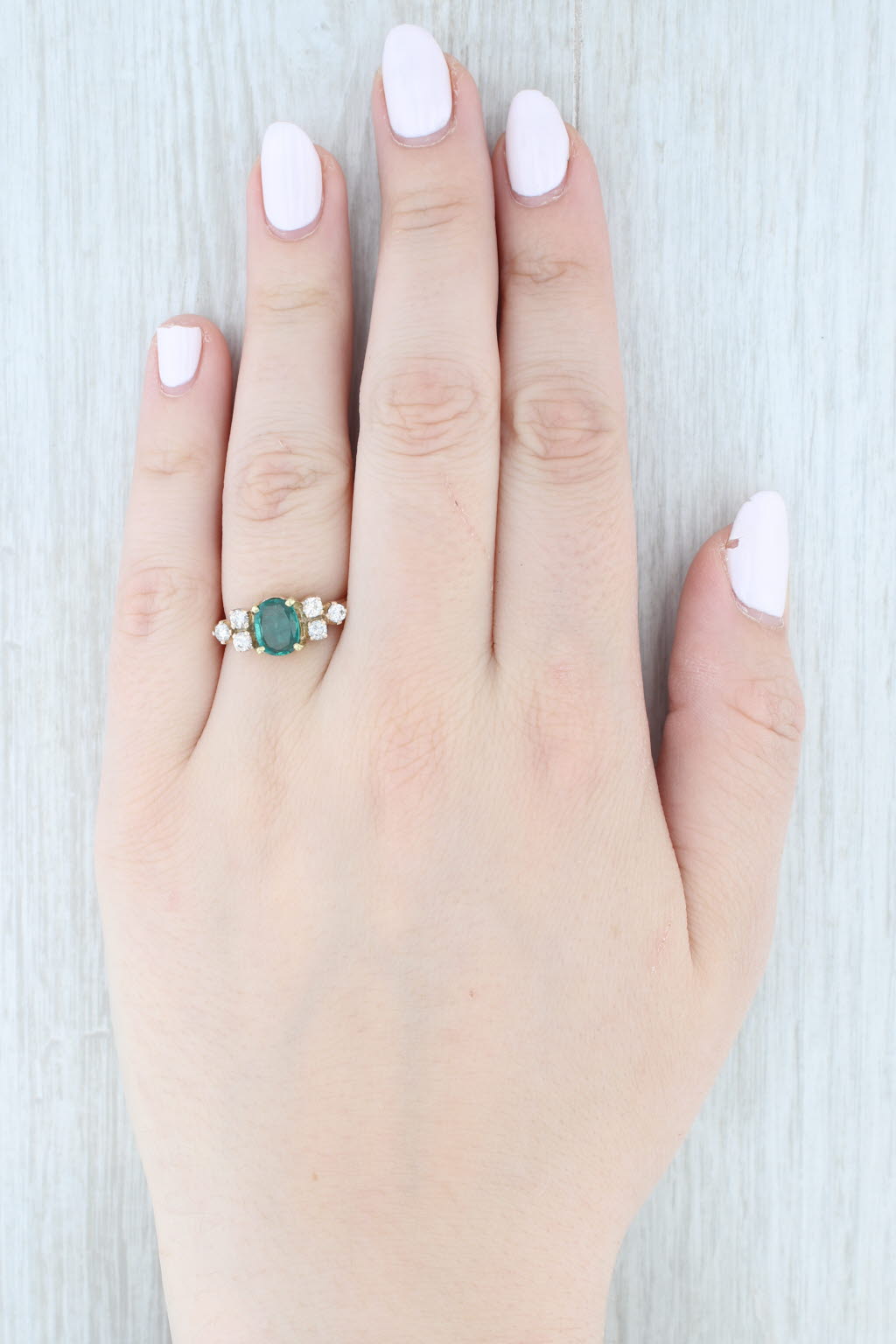 Light Gray Vintage 1.40ctw Oval Emerald Diamond Ring 14k Yellow Gold Size 8