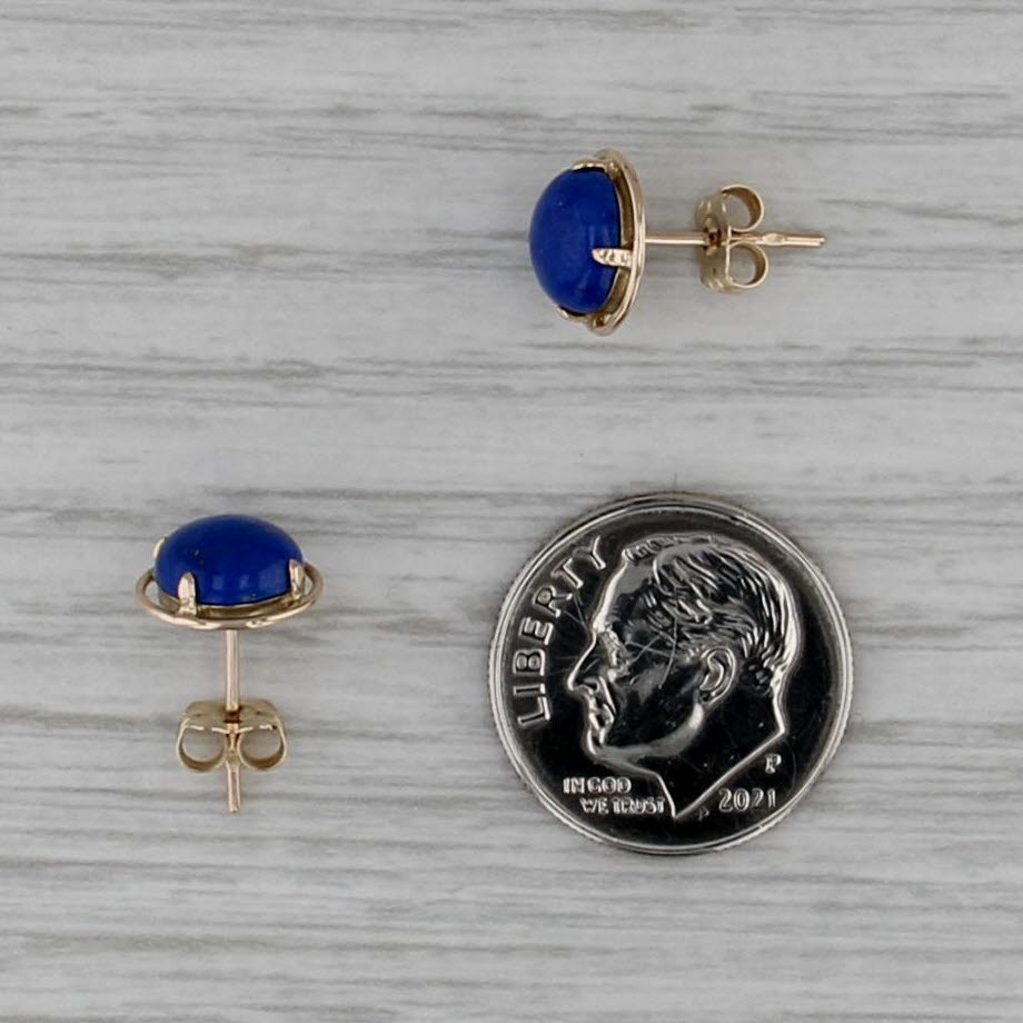Lapis Lazuli Stud Earrings 14k Yellow Gold Solitaire Cabochon Studs