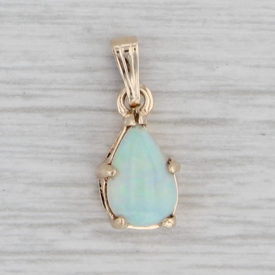 Gray Opal Teardrop Pendant 14k Yellow Gold Pear Cabochon Solitaire
