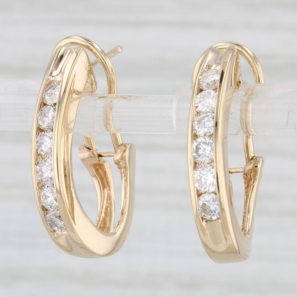 Light Gray 1ctw Diamond J-Hook Earrings 14k Yellow Gold Omega Back Drops