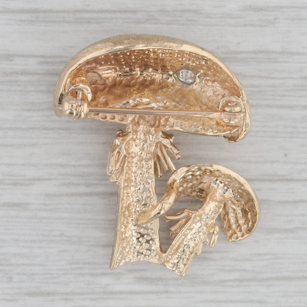 Gray Diamond Accented Big Little Mushroom Brooch Pendant 14k Gold Statement Pin