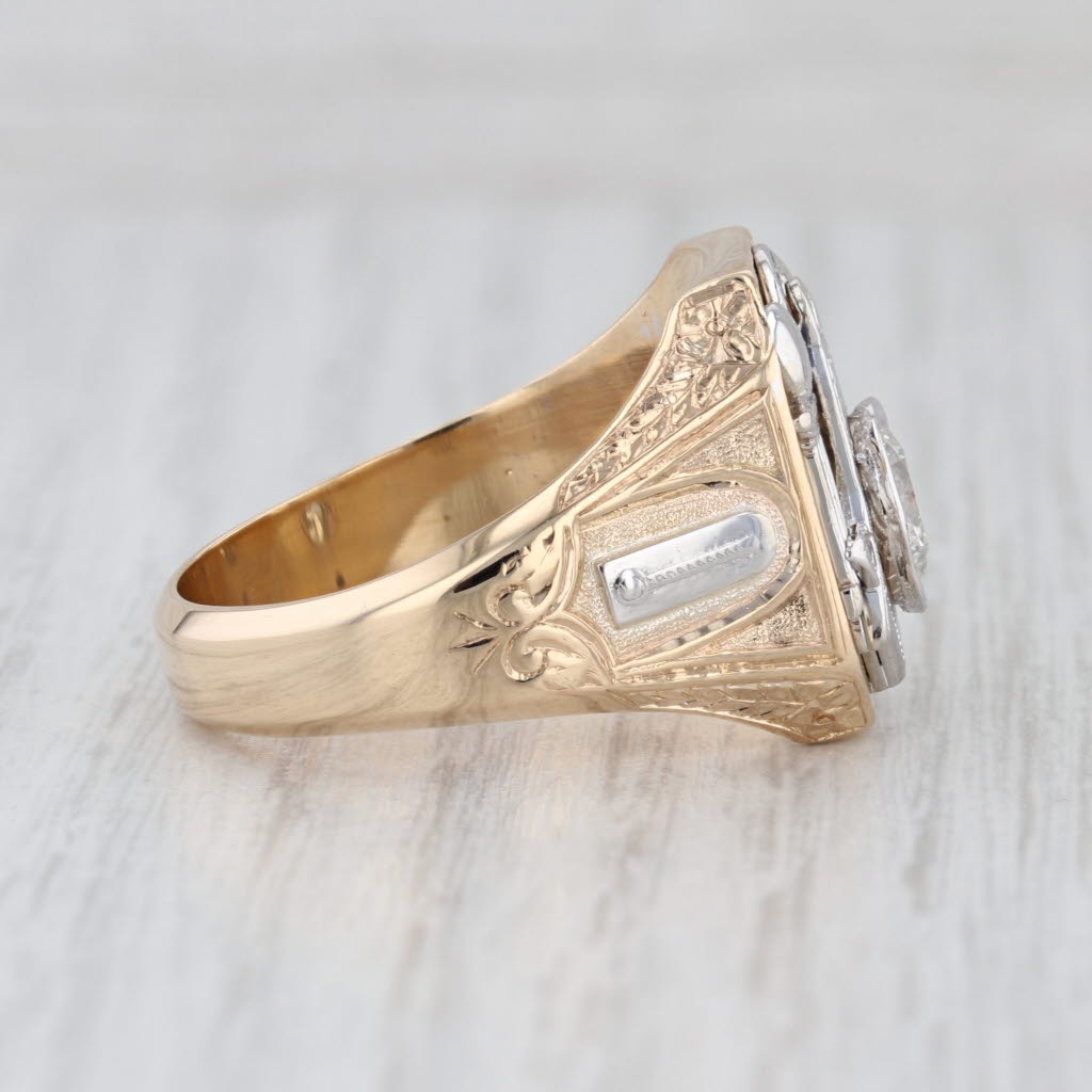 1.31ct Diamond Masonic Signet Ring 14k Gold Size 12.5 Square Compass Blue Lodge