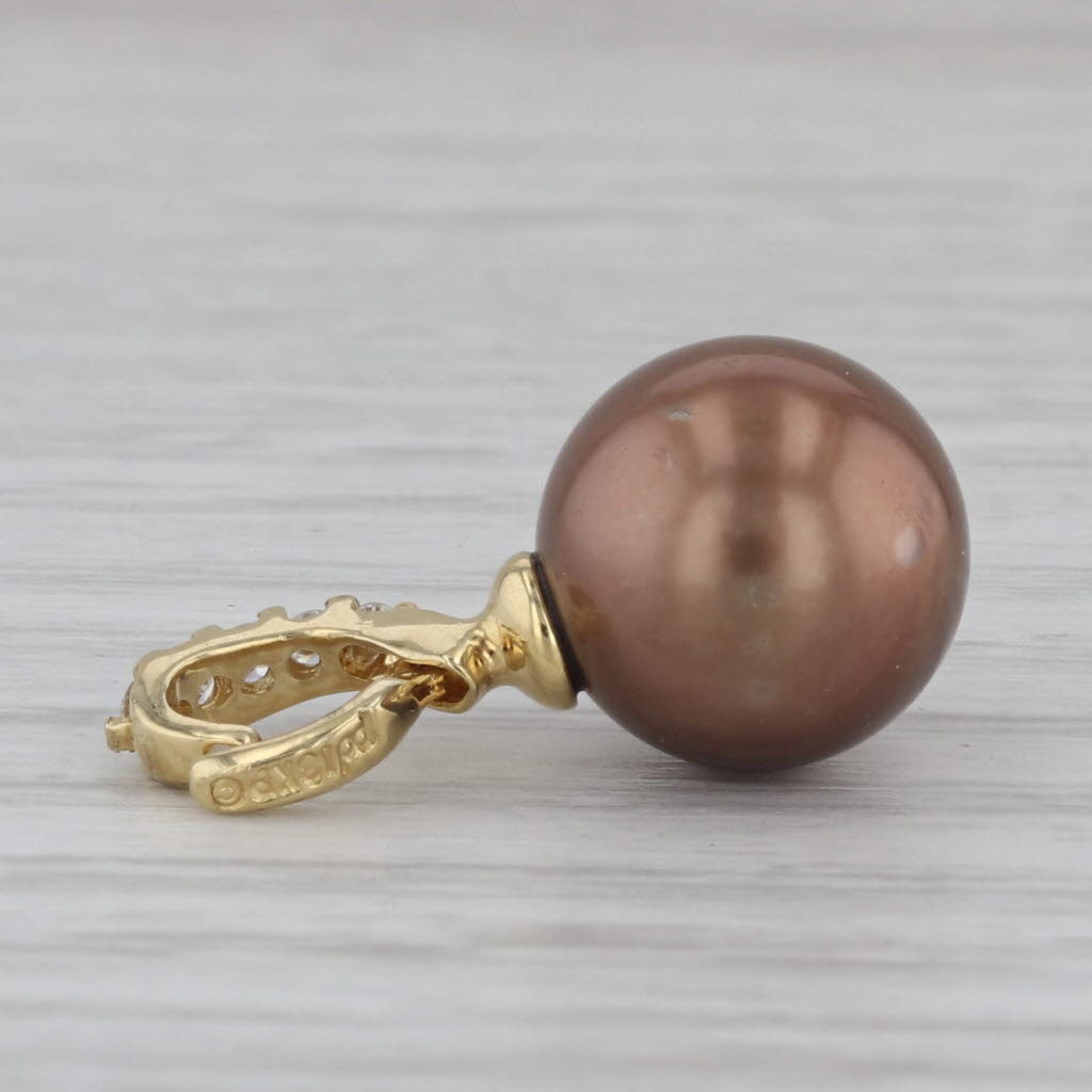 Gray Bronze Cultured Pearl and Diamond 18k Yellow Gold Solitaire Drop Pendant