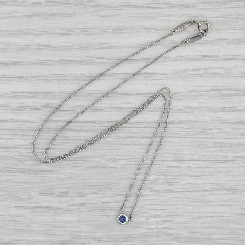Tiffany Color by the Yard 0.16ctw Blue Sapphire Platinum Pendant Necklace Boxes