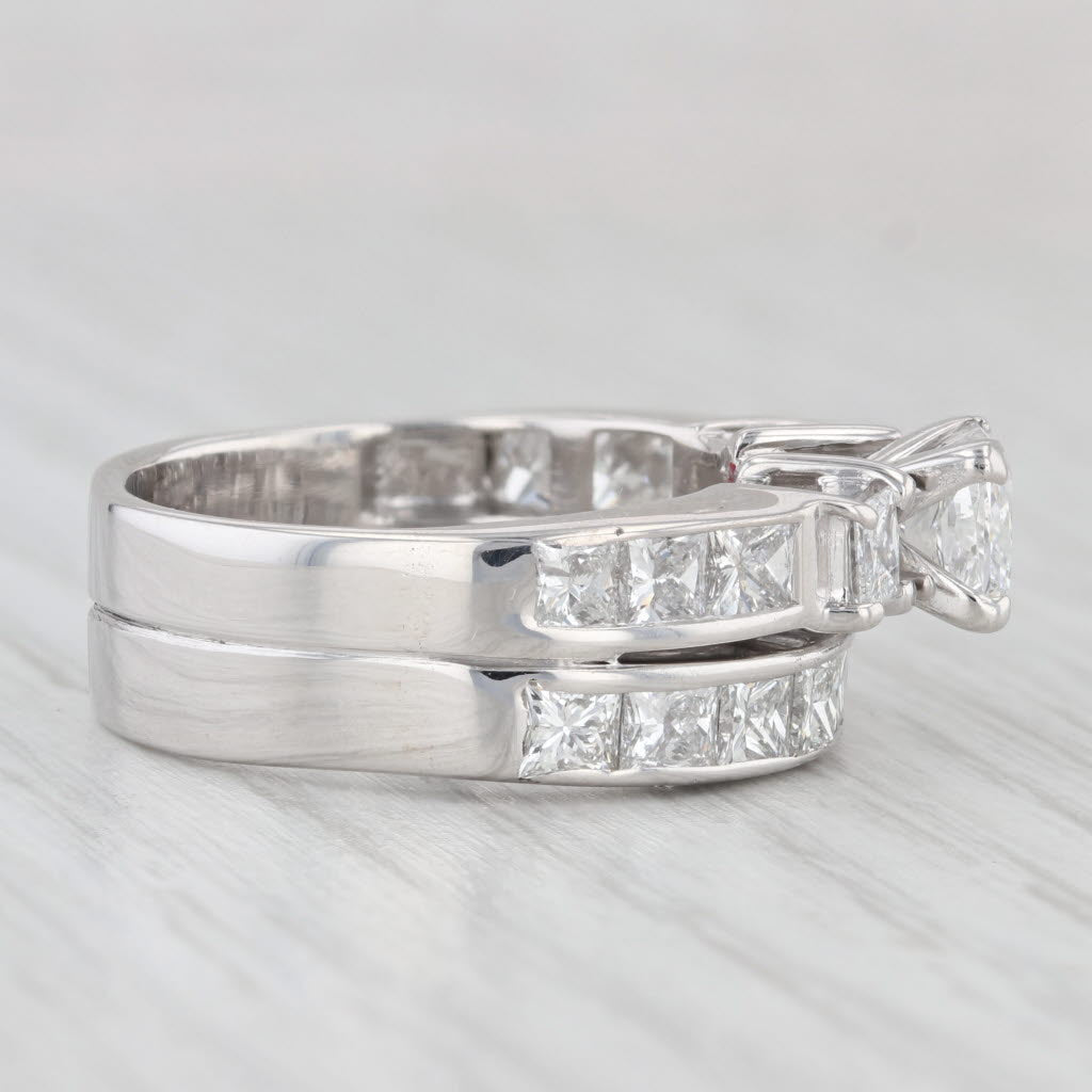 Light Gray 4.17ctw Diamond Soldered Wedding Band Engagement Ring Bridal Set 14k Gold IGI