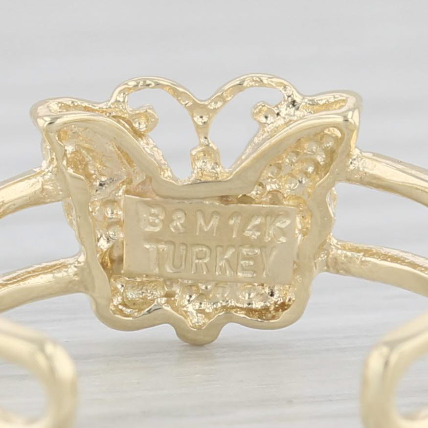Light Gray Colorful Enamel Butterfly Toe Ring 14k Yellow Gold Adjustable Size