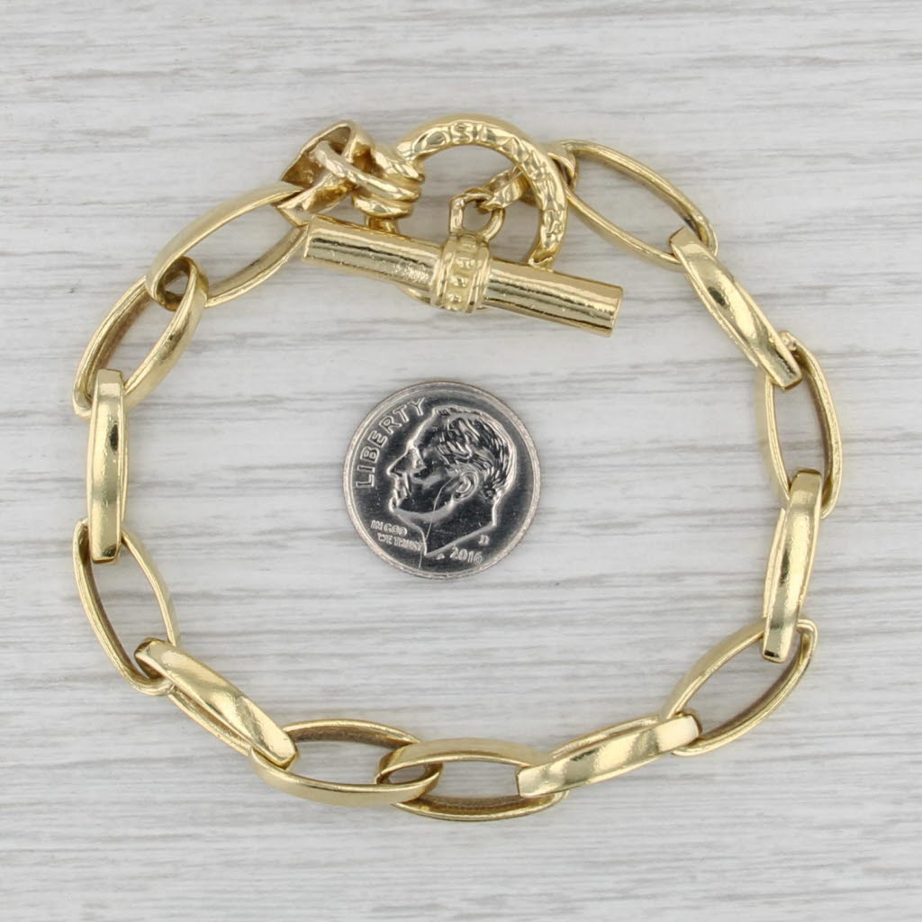 Slane & Slane Elongated Cable Chain Bracelet 18k Yellow Gold 7.5" Toggle Clasp