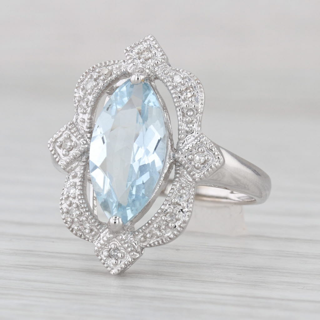 2.20ctw Aquamarine Diamond Halo Ring 14k White Gold Cocktail Size 6.25