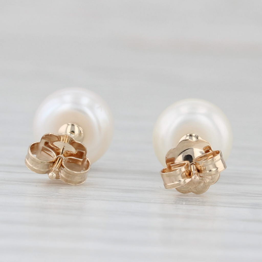 Light Gray Cultured Pearl Solitaire Stud Earrings 14k Yellow Gold 7mm