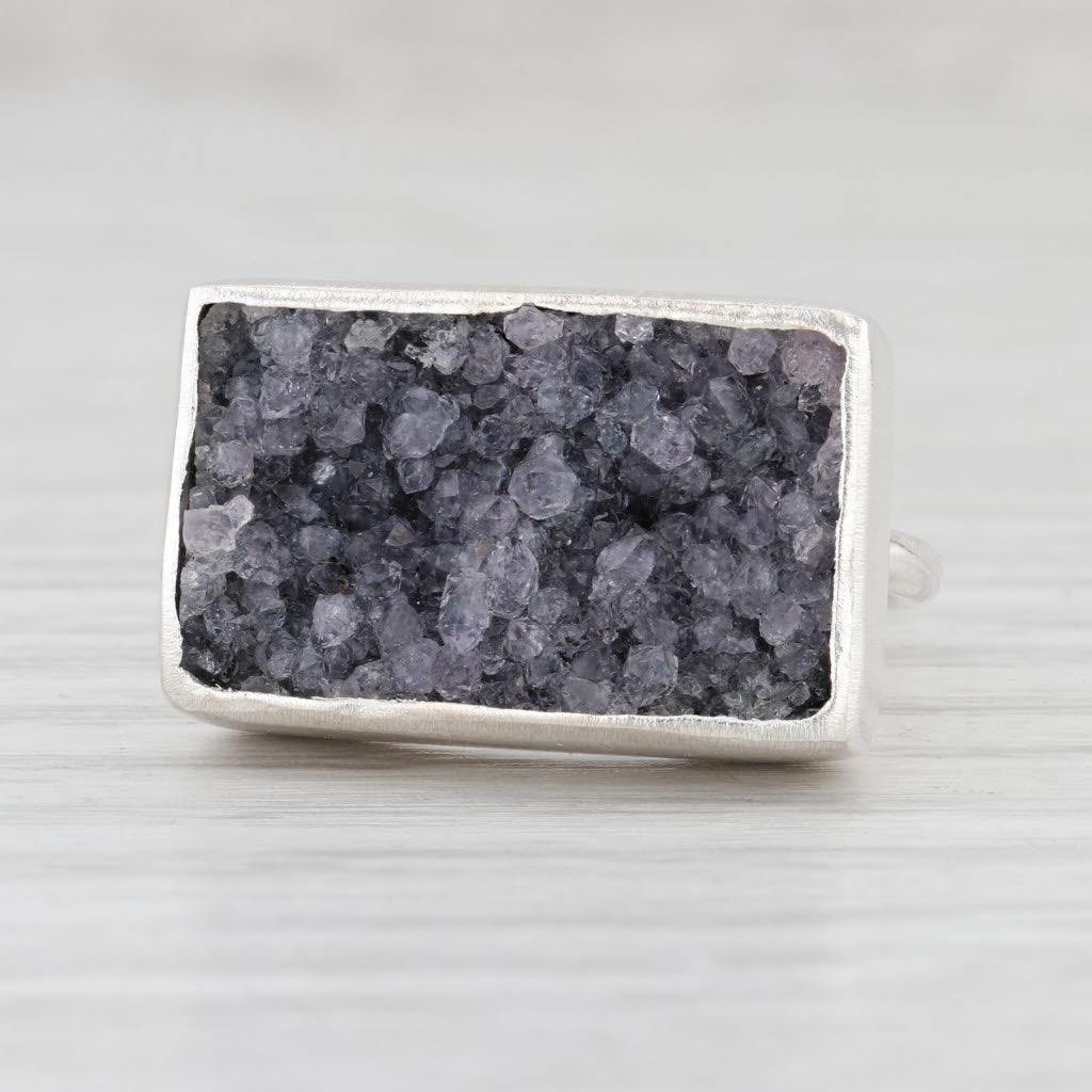 New Nina Nguyen Amethyst Druzy Statement Ring Sterling Silver Size 7