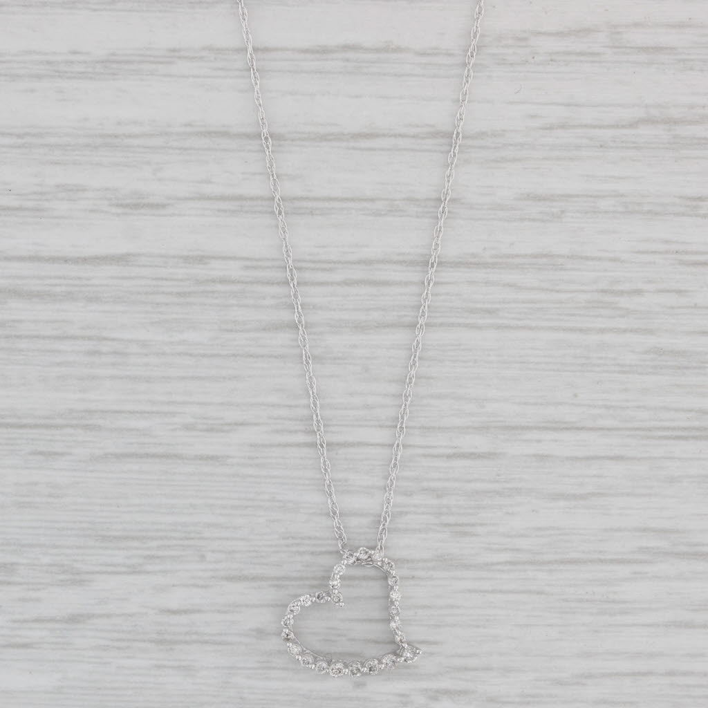 Gray 0.11ctw Diamond Floating Heart Pendant Necklace 10k White Gold 20.5" Rope Chain