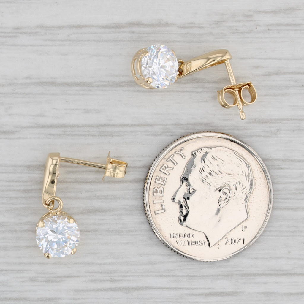 Light Gray Cubic Zirconia Drop Earrings 14k Yellow Gold Round Solitaire Dangles