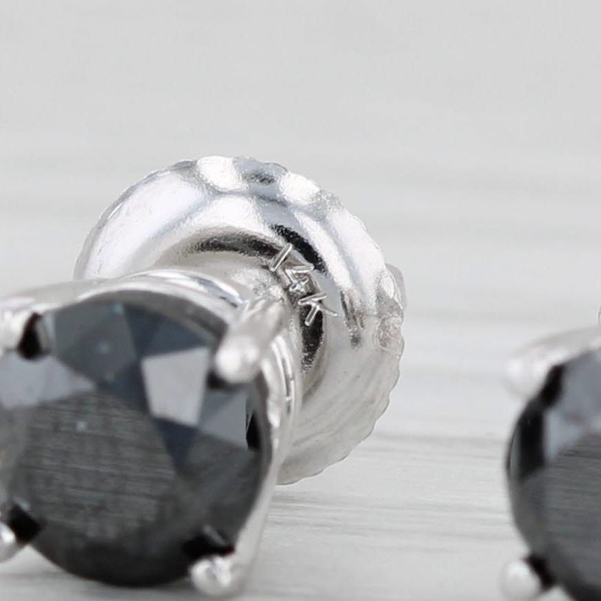 Light Gray 1.63ctw Round Black Diamond Stud Earrings 14k White Gold