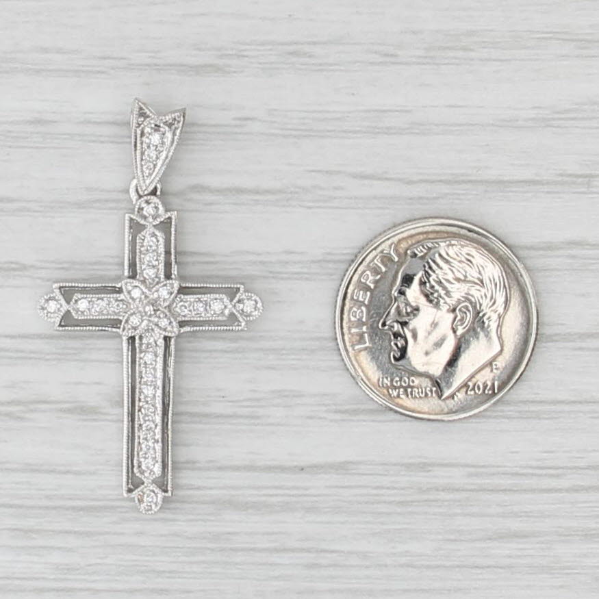 0.15ctw Diamond Cross Pendant 18k White Gold Religious Jewelry