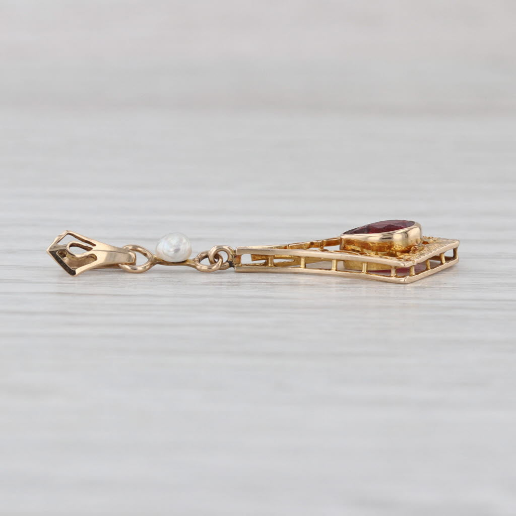 Garnet Baroque Pearl Lavalier Pendant 10k Yellow Gold Vintage Drop