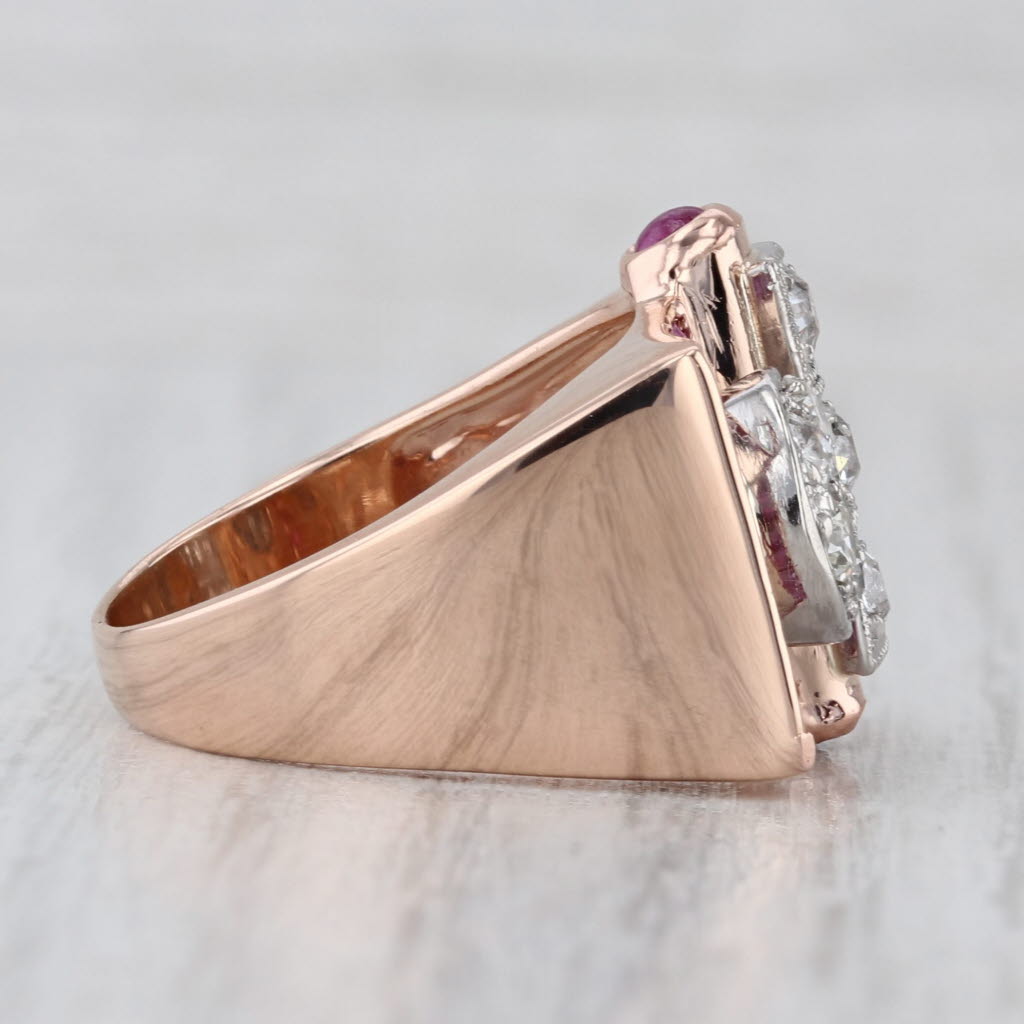Retro 1.40ctw Diamond Ruby Ring 14k Rose Gold Palladium Cocktail Size 8
