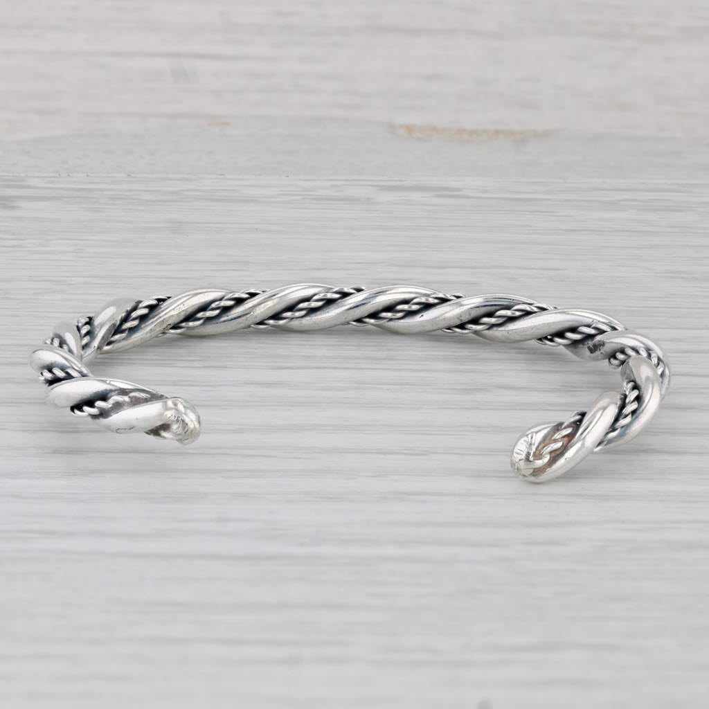 Gray Woven Cuff Bracelet Sterling Silver 6.25" 5.1mm