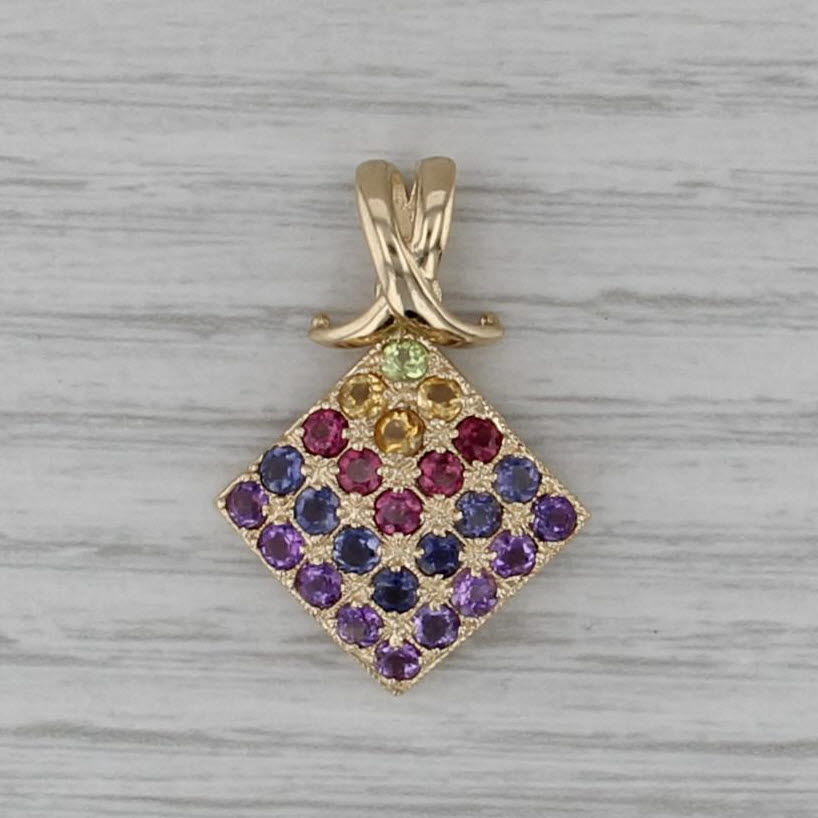 1.67ctw Gemstone Pendant 14k Yellow Gold Peridot Citrine Garnet Iolite Amethyst