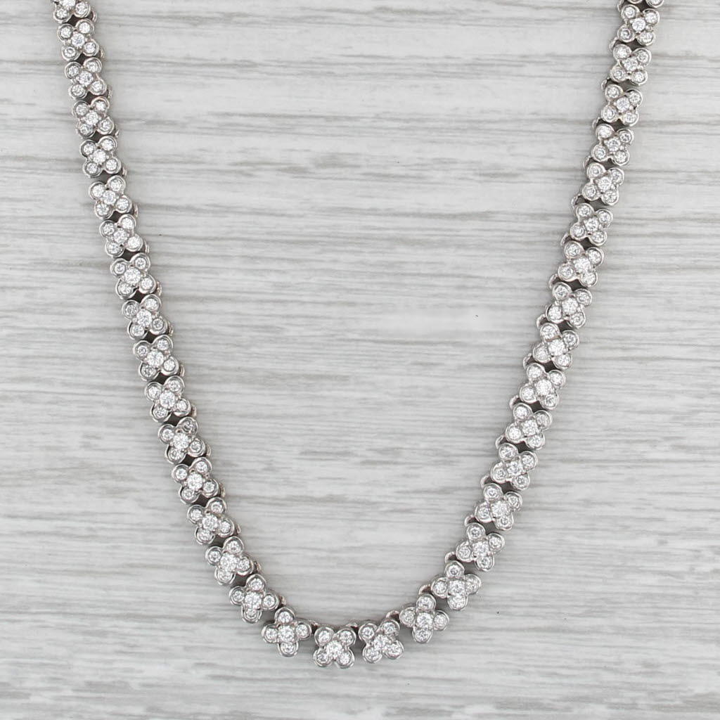 5.20ctw Diamond Flower Tennis Necklace 18k White Gold 16" 5mm
