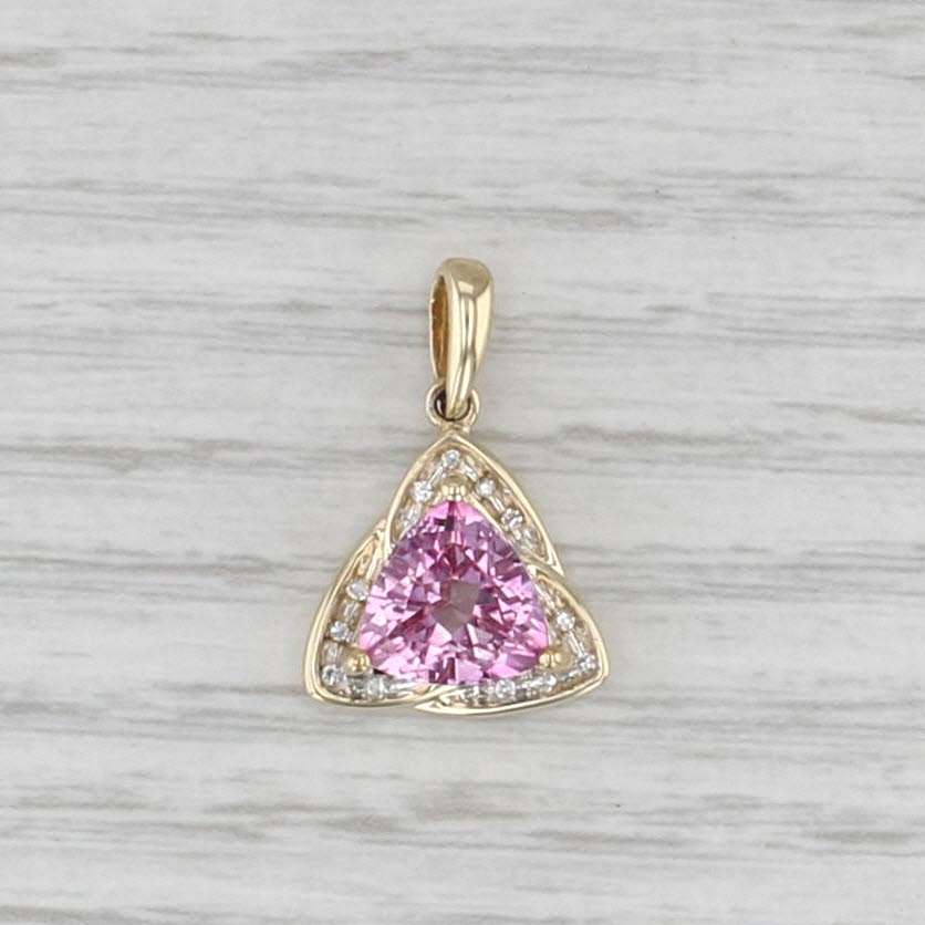 2.64ctw Pink Mystic Topaz Diamond Halo Pendant 10k Yellow Gold Small Drop
