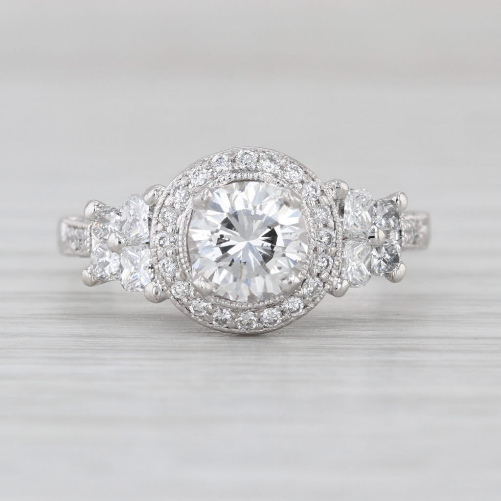 1.56ctw GIA Round Diamond Halo Engagement Ring Platinum Size 6.75 Ornate